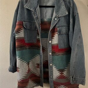 Denim Jacket with Southwestern Pattern